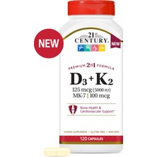 21st Century Vitamin D3 125 Mcg Plus K2-Mk7  100 Mcg 120 Capsules