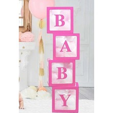 Net Market Baby Yazılı Şeffaf Pembe Kutu Seti, Baby Balon Kutusu Bebek Çocuk Doğum Günü