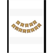 Net Market Happy Birthday Yazılı Doğum Günü Banner Kraft Karton Üstüne Gold Altın Sarısı Yaldızlı