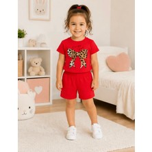 Nigrum Pardus Nıgrum Pardus Yeni Sezon Leopar Kurdele Baskılı %100 Pamuk Kız Çocuk T-Shirt Şort Takım