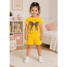 Nigrum Pardus Nıgrum Pardus Yeni Sezon Leopar Kurdele Baskılı %100 Pamuk Kız Çocuk T-Shirt Şort Takım