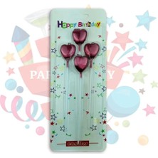 Net Market 4 Lü Çubuklu Kalp Kırmızı Mum 13.5cm Pasta Mumu
