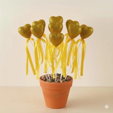Net Market Fuşya Lüks Simli Kalp Figürlü Pasta ve Aranjman Süsleme Çubukları - 10’lu Set Dekoratif Parti