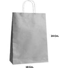 Net Market Büküm Saplı Kraft Kağıt Çanta Karton Hediyelik Poşet Torba - Gri - 18X24 Cm. - 25 Adetlik Paket