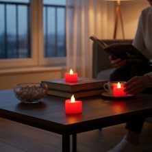 Love İnce Kalp Kırmızı Mini LED Mum Seti Pilli Dumansız Alevli Ledli Dekoratif Yapay Mum Dekor Işığı