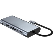 Bliss Store 10 In 1 Type-C To USB Hub HDMI (4k),audio/, Type-C/, 4x USB 3.0/, Lan/, Vga/, Sd Card Reader Çevirici Hub 10 Port Adaptör Dönüştürücü Çoklayıcı