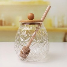 Bliss Store Bambu Kapaklı Cam Bal Kavanozu – 350ML | Kaşıklı & Şık Sunum Kavanozu | Doğal Ahşap Kapaklı Cam Bal Saklama Kabı