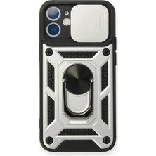 Akmanora Newface Apple iPhone 12 Mini Kılıf Pars Lens Yüzüklü Silikon - Gümüş