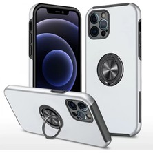 Akmanora Newface Apple iPhone 12 Pro Kılıf Elit Yüzüklü Kapak - Gümüş