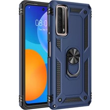 Akmanora Newface Huawei P Smart 2021 Kılıf Sofya Yüzüklü Silikon Kapak - Lacivert