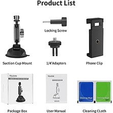 Bliss Store Alüminyum Alaşımlı Araç Vantuz Montajı, Hero 13 12 11 10 9 8 Djı Osmo Action 5 Pro 4 3 360 X5 X4 Mobil Telefon Kameraları Için, Telefon Tutacılı Araç Ön Cam Montajı