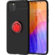 Akmanora Newface Huawei Y5P Kılıf Range Yüzüklü Silikon - Siyah-Kırmızı
