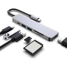 Macbook Pro Huawei Dell ile Uyumlu Type C To 4K HDMI + USB 3.0 + Sd/tf + Pd + Type-C, Taşınabilir 7in1 Adaptör