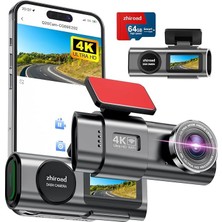 Cam 4K UHD Ön Dashcam 64GB Sd Kart ile 2160P Wifi Araç Kamerası, Akıllı Uygulama Kontrolü, Wdr, Gece Görüşü, Park Modu, G-Sensörü, Döngü Kaydı, Maksimum 256GB Desteği