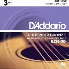 EJ26-3D Akustik Gitar Tel Seti, 3'lü Paket, Phosphor-Bronz