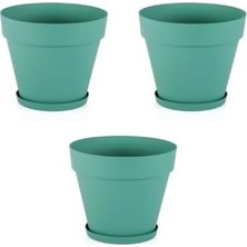 Saksı YS02 – 3'lü Set, Yeşil | 1.7 Litre, 160 mm Ağız Çapı | Alt Sulamalı Modern Plastik Saksı