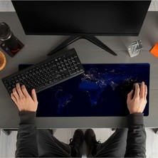 Gece Dünya Haritası Baskılı 70X30 Büyük Boy Mousepad - Mouse Pad - Fare Altlığı