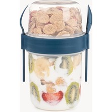 ml Take-Go Kaşıklı Hazneli Meyveli Müsli Kabı Piknik Iş Yoğurt Süt Bardağı Kapaklı ve Kaşıklı Kahvaltı Bardakları, Tahıl Tepesi Yulaf Ezmesi Granola (Gece Mavisi)