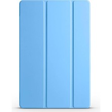 Samsung Galaxy Tab A9 ile Uyumlu Tablet Kılıfı Smart Cover Uyku Modlu Standlı Arkası Sert Şeffaf Kapak - Mavi