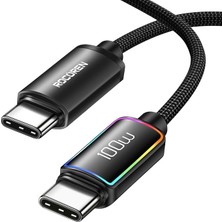100W Type-C To Type-C Rgb Aydınlatmalı Örgülü Şarj ve Data Kablosu 2 Metre