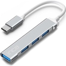 IUSB-04TXT Usb-C Hub, 4 Bağlantı Noktalı, 1x USB 3.0 + 3x USB 2.0, Ince Alüminyum Kasa