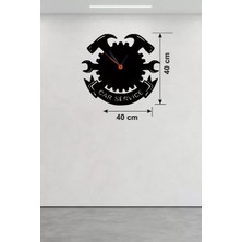 Akmanora Car Service Temalı Ahşap Duvar Saati - 40X40 cm Teknik Servis Dekoru