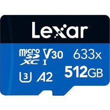633X 512 GB Micro Sd Kart, Microsdxc Uhs-I Kart + Sd Adaptör, 100MB/S Okumaya Kadar Microsd Hafıza Kartı, A2, Sınıf 10, U3, V30 (LMS0633512G-BNAAA)