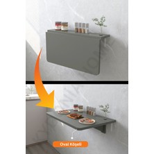Kydonia Home 4 Köşesi Oval Antrasit Gri Sabit Raflı Duvara Monte Kırma Katlanır Yemek Mutfak Masası