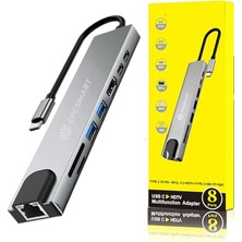 8 Portları 1 Arada USB C Hub Adaptörü, 4K Hdmı, Şarj Cihazı, USB C Bağlantı Noktaları, Sd/micro Sd Kart Okuyucular, Ethernet Bağlantı Noktası, M1 ve M2 Mac Bilgisayarlar Için, Thunderbolt 3