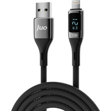 12W Dijital LED Ekranlı Usb-A To Lightning iPhone iPad Örgülü Hızlı Şarj ve Data Kablosu 2 Metre