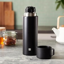 Termos, Entegre Fincan, Termos Sürahi, Çift Duvarlı Yalıtım, 1 Litre, Siyah