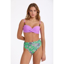 Argento 1478-3014 Yeşil Pembe Çiçekli Boncuklu Destekli Bikini Takım
