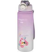 800ML Sevimli Hayvanlar Desenli Pipetli/pipetsiz Kullanım Polikarbon Su Matarası (Lila)
