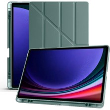 Galaxy Tab S9 Plus X810 / S9 Fe Plus X610 12.4 Inç Uyumlu Akıllı Tablet Kılıfı – Katlanabilir Kapaklı, Kalemlikli, Stand Fonksiyonlu, Smart Cover Otomatik Uyandırma (Koyu Yeşil)