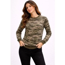 Kamuflaj Desenli 2 Iplik 4 Mevsim Uzun Kollu Bisiklet Yaka Sweatshirt - Kamuflaj