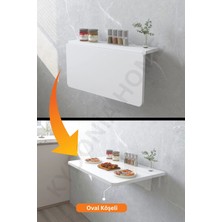 Kydonia Home 4 Köşesi Oval Beyaz Sabit Raflı Duvara Monte Kırma Katlanır Yemek Masası