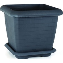 HK03 Hisar Kare Saksı No:3 Tabaklı 37 Cm, 25,5 Litre Antrasit