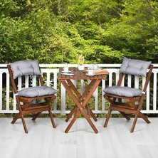 Katlanır Minderli 3 Lü Bistro Set Mutfak Balkon Bahçe Masa Sandalye Seti (Ceviz-Gri)