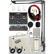 Cx1 Titanium Set Efektli Ses Kartı Mikrofon Kulaklık Stand Kayıt Canlı Yayın (Pc ve Telefon)