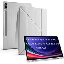 Samsung Galaxy Tab S9 Fe PLUS/S10 Plus ile Uyumlu Kılıf Kalem Bölmeli Trifolding Case X610 X616 X820 X826 X828 Gri