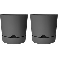 Begonya Saksı Tabaklı Drenajlı Mat Plastik Çiçek Saksısı (2 Adet, 9 Litre, 25CM, Gri)