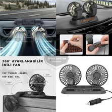 Ofis Araç Içi Torpido Üstü Vantilatör Çift Başlıklı Çakmaklıklı Soğutucu Fan 360° Dönebilen 12V,SUS0620