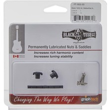 FourForce Tech Guıtar Labs Graphtech PT-5001-00 Black Tusq Xl Slotted Nut & Retainer Pack Elektro Köprü ve String Tree Seti