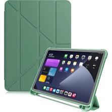 iPad 9. Nesil 10.2 ile Uyumlu Kılıf Kalem Bölmeli Trifolding Case A2602 A2603 A2604 A2605 Koyu Yeşil