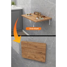kydonia home 4 köşesi oval çam ahşap desenli duvara monte  kırma katlanır yemek masası
