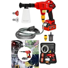 FourForce Alman 999 Vf 20 Ah 100 Bar Kömürsüz Şarjlı Oto Yıkama Makinesi Çift Akülü Bahçe Yıkama Makinası Kırmızı
