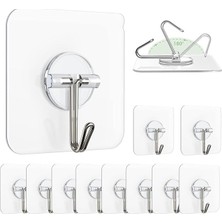 FourForce 10 Adet Şeffaf Duvar Askısı Iz Bırakmayan Güçlü Yapışkanlı Kapı Arkası Banyo Mutfak Düzenleyici Metal Kanca Askılık