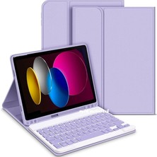 FourForce Moveteck Ipad Air 4 ve 5 Nesil 10.9 Inç Uyumlu Tablet Klavyeli Kılıf Bluetooth Kalem Bölmeli Stand Manyetik, Lavanta, Tek Ebat, KLAVYEAİR4LAVANTA
