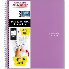 FourForce Star Spiral Notebook, 3 Subject, College Ruled Paper, 150 Sayfa, 11" x 8-1/2, Mor (38746)