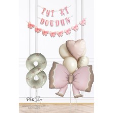 Pekshop Retro Pembe Fiyonk Tema Pembe Fiyonk Kurdeleli Lüks Doğum Günü Balon Seti